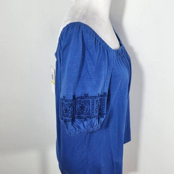 Mason & Belle Blue Knit Top with Embroidered Puffy Sleeves NWT Size Medium