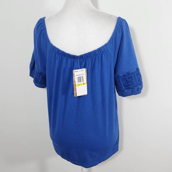 Mason & Belle Blue Knit Top with Embroidered Puffy Sleeves NWT Size Medium