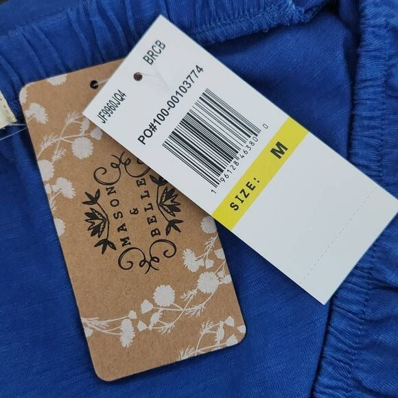 Mason & Belle Blue Knit Top with Embroidered Puffy Sleeves NWT Size Medium