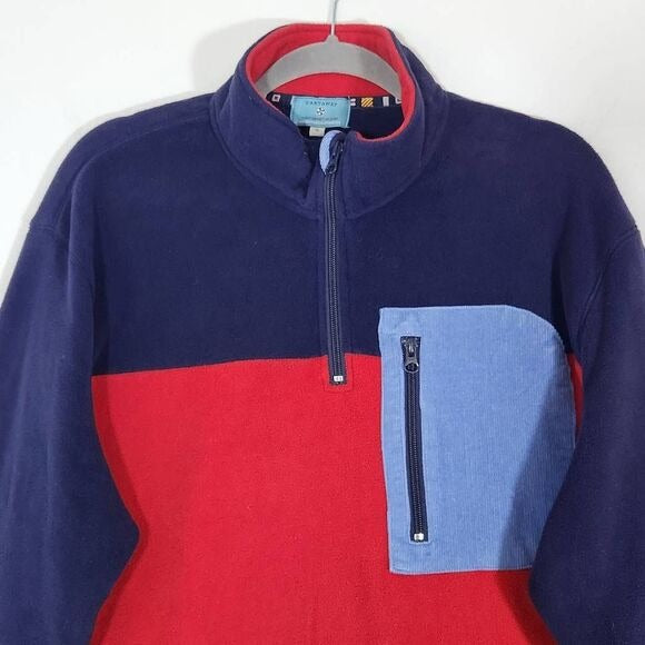 Castaway Red and Blue Fleece Quarter-Zip Pullover Size XL Preppy Fleece Pullover
