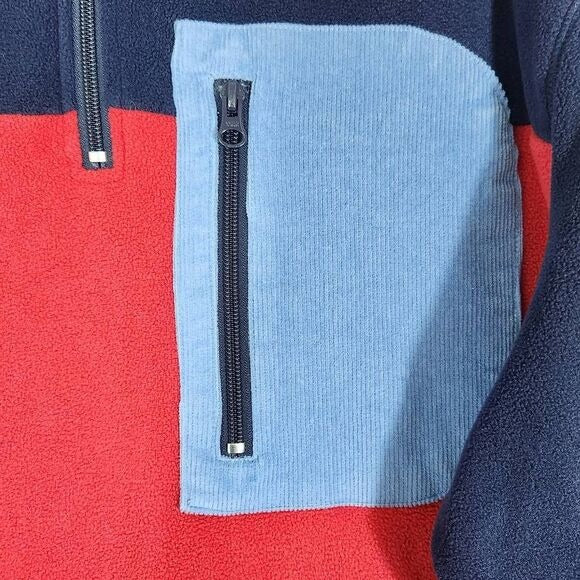 Castaway Red and Blue Fleece Quarter-Zip Pullover Size XL Preppy Fleece Pullover