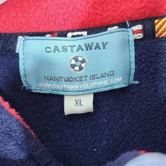 Castaway Red and Blue Fleece Quarter-Zip Pullover Size XL Preppy Fleece Pullover