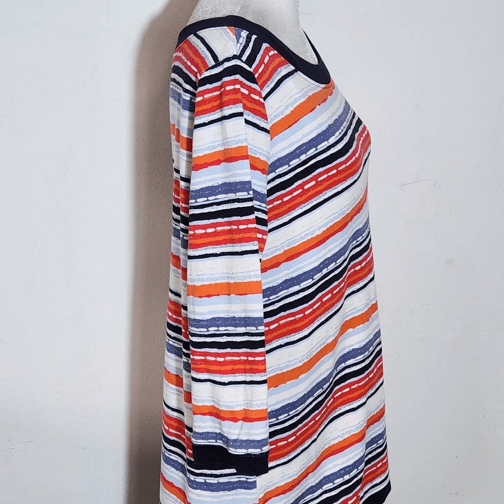 Kim Rogers Stripe Boatneck Tee Size Large Preppy Red and Blue Stripe Top