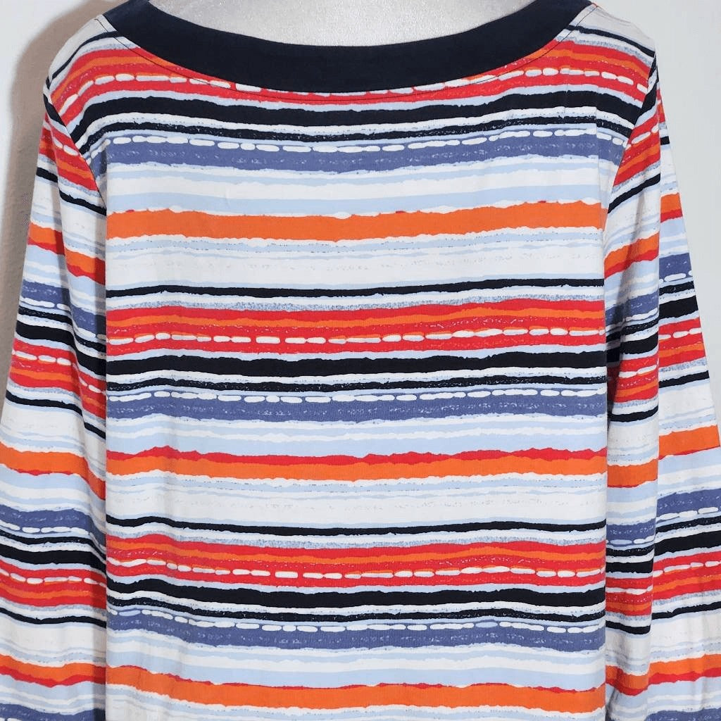 Kim Rogers Stripe Boatneck Tee Size Large Preppy Red and Blue Stripe Top