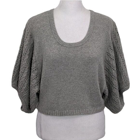 Kaisely Gray Cropped Sweater with Puffy Sleeves Size Medium Gray Sweater