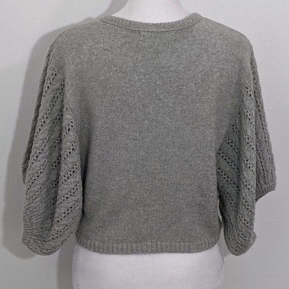 Kaisely Gray Cropped Sweater with Puffy Sleeves Size Medium Gray Sweater