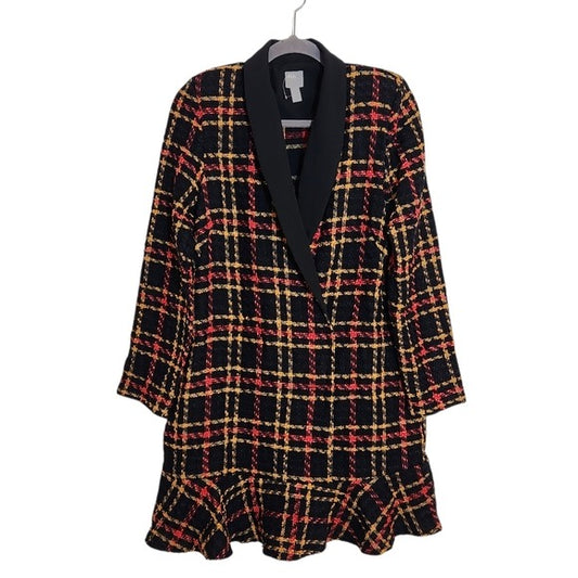 ASOS Black Multi-Color Plaid Bouclé Mini Dress Size 10