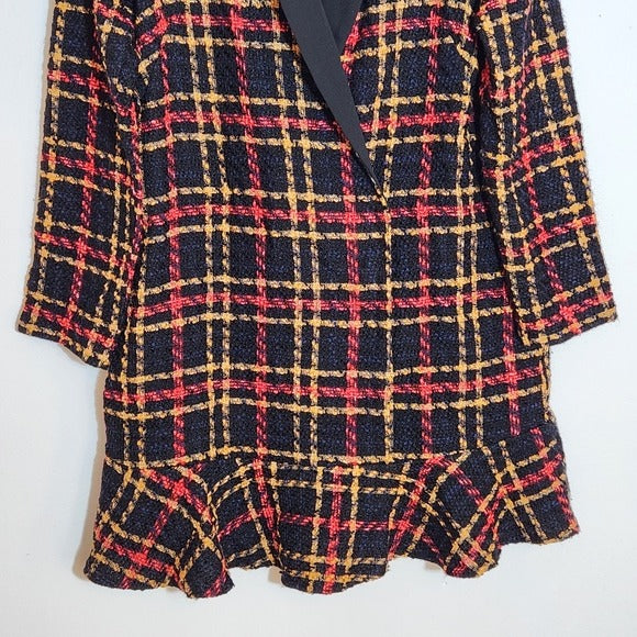 ASOS Black Multi-Color Plaid Bouclé Mini Dress Size 10