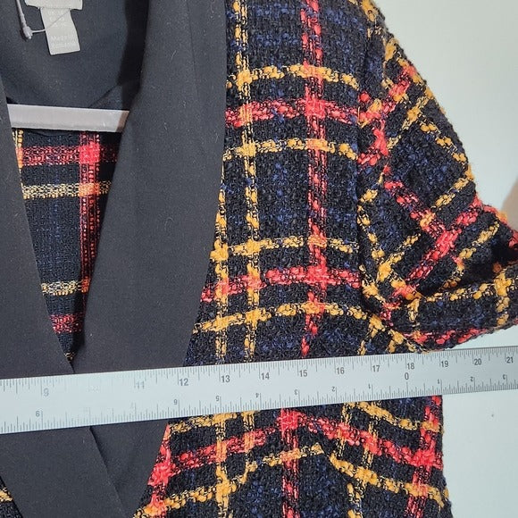 ASOS Black Multi-Color Plaid Bouclé Mini Dress Size 10