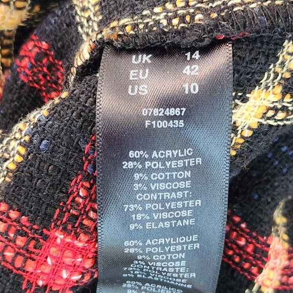 ASOS Black Multi-Color Plaid Bouclé Mini Dress Size 10