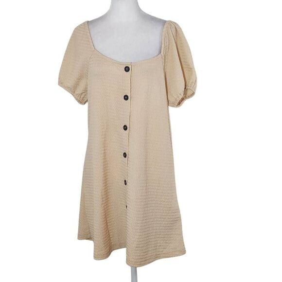 Sanctuary Cream Puffy Sleeve Mini Dress NWT Size Medium Cream Button-Up Dress