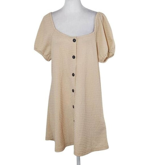 Sanctuary Cream Puffy Sleeve Mini Dress NWT Size Medium Cream Button-Up Dress