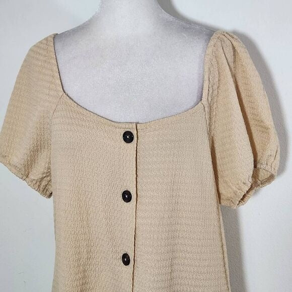 Sanctuary Cream Puffy Sleeve Mini Dress NWT Size Medium Cream Button-Up Dress