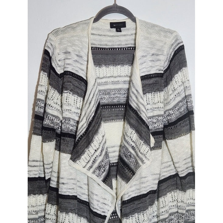AB Studio White and Gray Striped Draped Knit Cardigan Size XL NWT