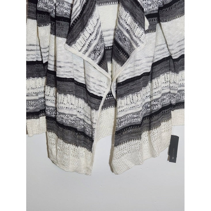 AB Studio White and Gray Striped Draped Knit Cardigan Size XL NWT