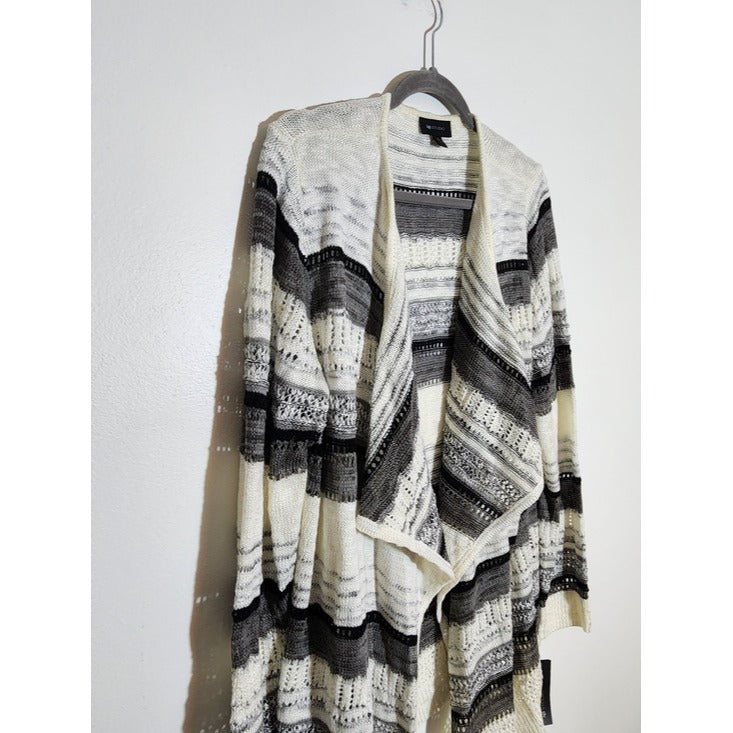 AB Studio White and Gray Striped Draped Knit Cardigan Size XL NWT
