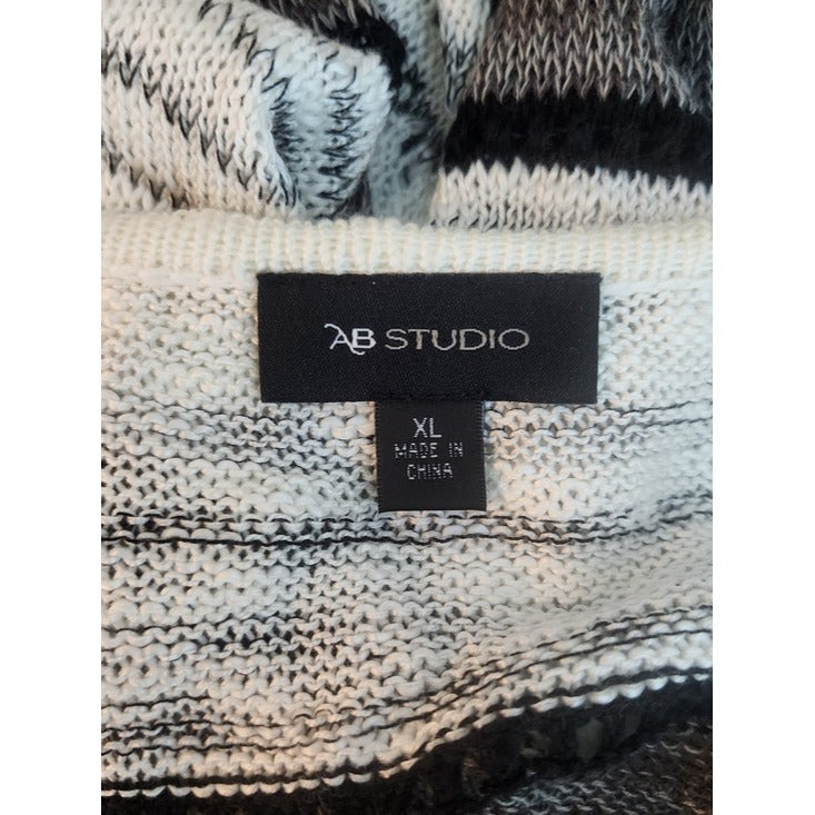 AB Studio White and Gray Striped Draped Knit Cardigan Size XL NWT