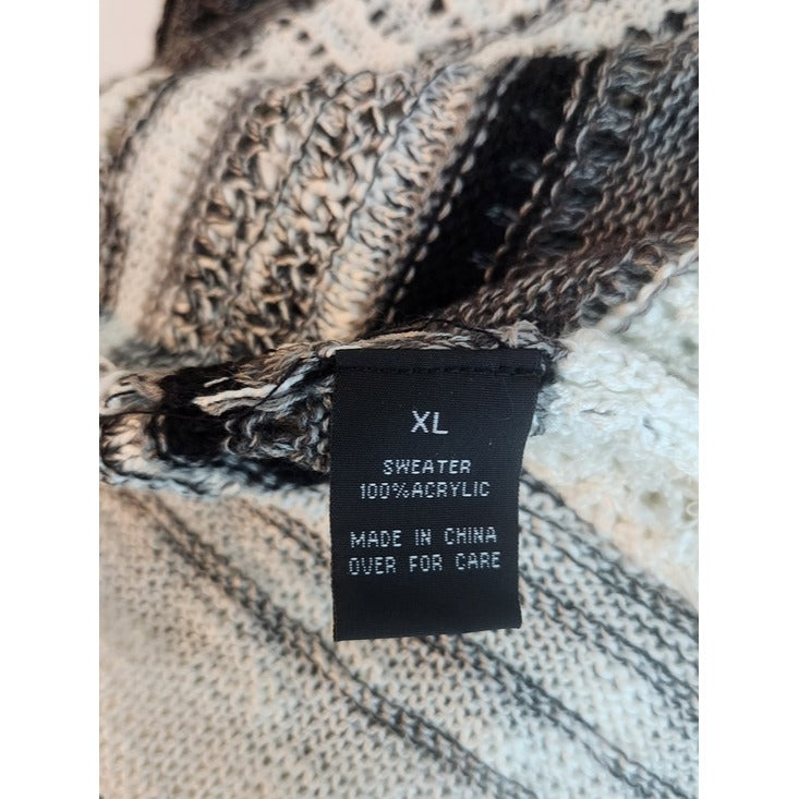 AB Studio White and Gray Striped Draped Knit Cardigan Size XL NWT