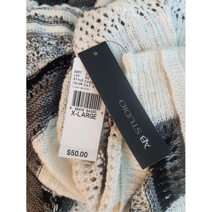 AB Studio White and Gray Striped Draped Knit Cardigan Size XL NWT