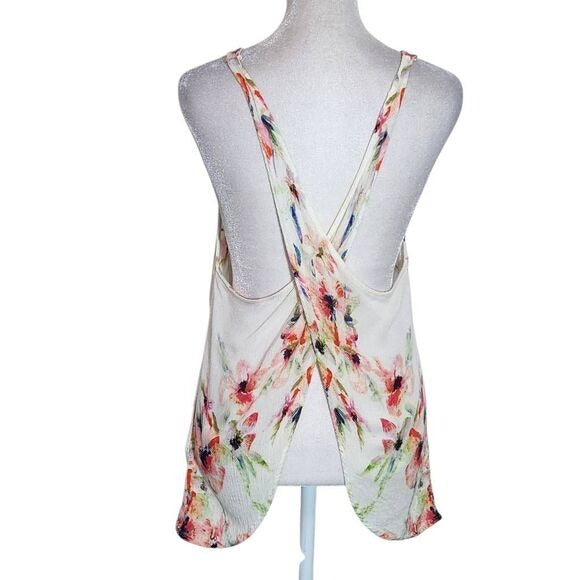 Free People Intimately Floral Tank Top Size Medium Cross Back Boho Tank Top