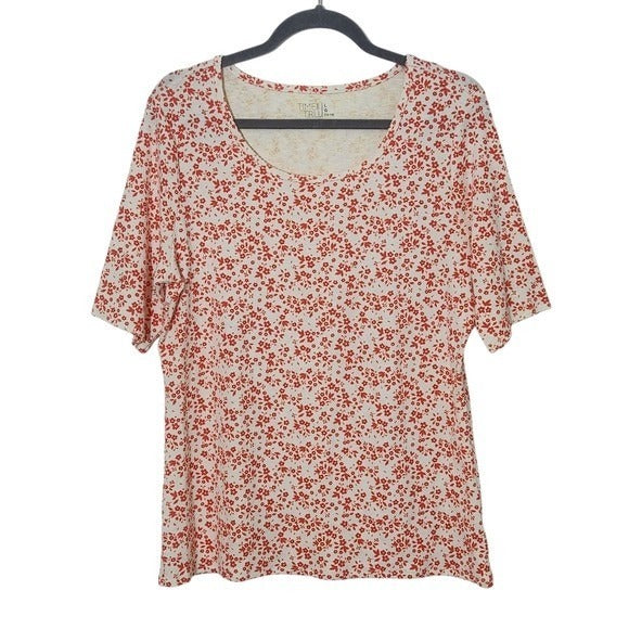 Time and Tru Orange and White Floral Print Women's Tee NWOT Size Large