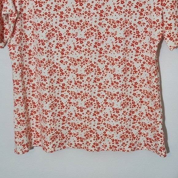 Time and Tru Orange and White Floral Print Women's Tee NWOT Size Large