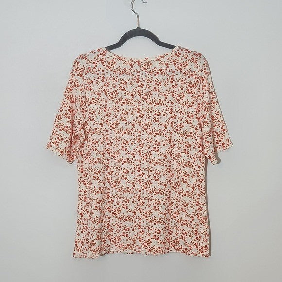 Time and Tru Orange and White Floral Print Women's Tee NWOT Size Large