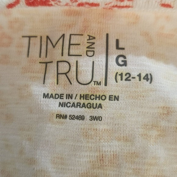 Time and Tru Orange and White Floral Print Women's Tee NWOT Size Large