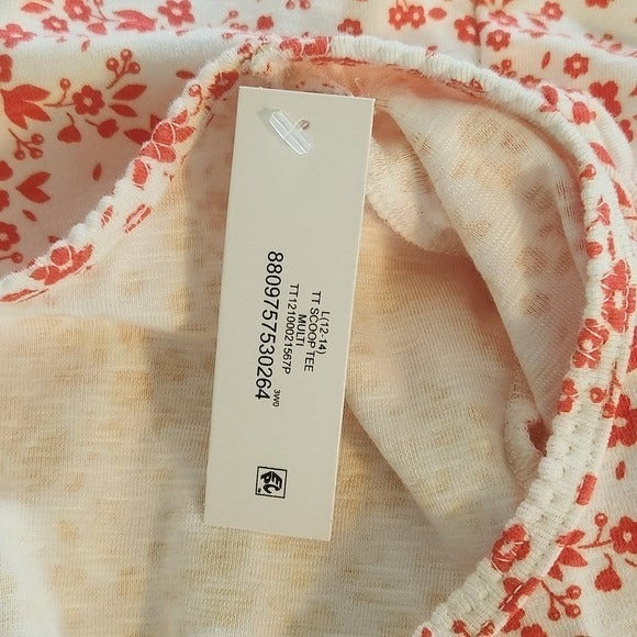 Time and Tru Orange and White Floral Print Women's Tee NWOT Size Large