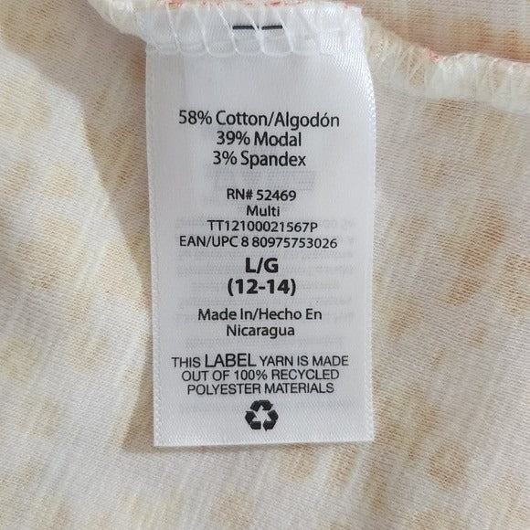 Time and Tru Orange and White Floral Print Women's Tee NWOT Size Large