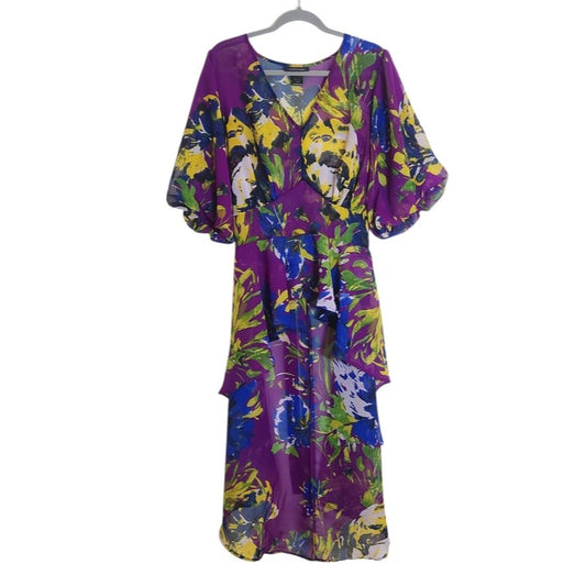 Ashley Stewart Purple Floral High Low Sheer Tunic Size 14/16