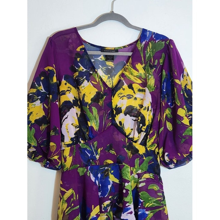 Ashley Stewart Purple Floral High Low Sheer Tunic Size 14/16
