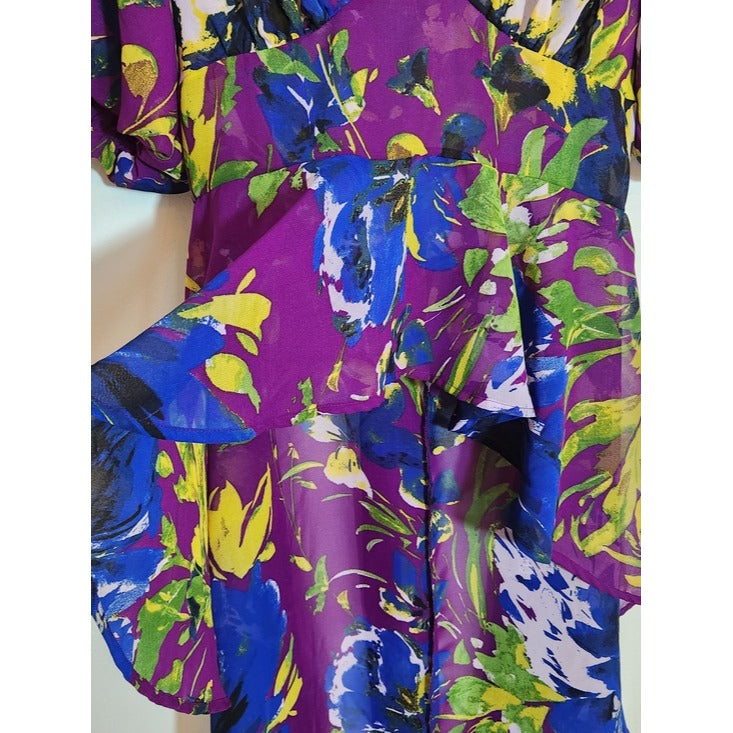 Ashley Stewart Purple Floral High Low Sheer Tunic Size 14/16