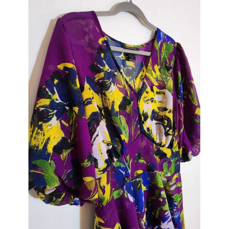 Ashley Stewart Purple Floral High Low Sheer Tunic Size 14/16