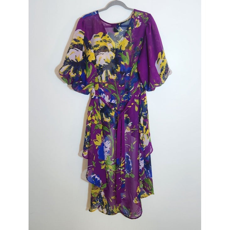 Ashley Stewart Purple Floral High Low Sheer Tunic Size 14/16
