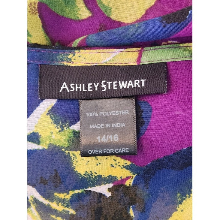 Ashley Stewart Purple Floral High Low Sheer Tunic Size 14/16