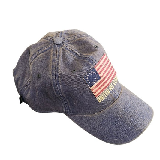 Legacy Blue Denim Cap with American Flag Patch NWT United We Stand Hat