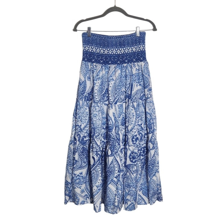 Shein Blue and White Floral Paisley Maxi Skirt Size Medium NWOT
