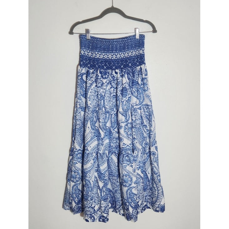 Shein Blue and White Floral Paisley Maxi Skirt Size Medium NWOT