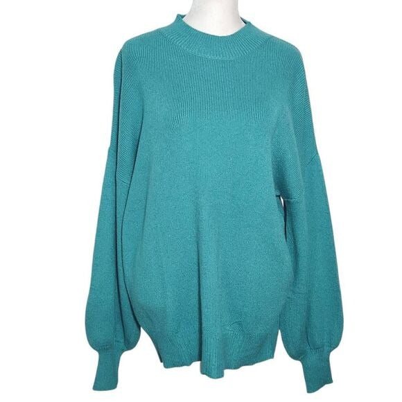 Zesica Turquoise Blue Sweater with Full Sleeves and Mock Neckline Size Large New