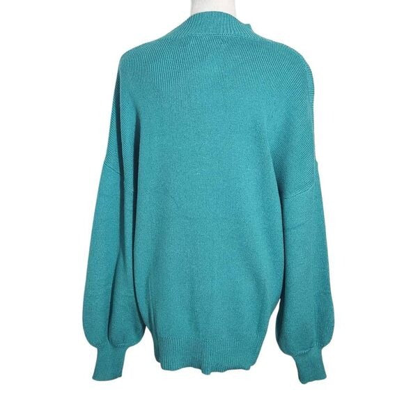 Zesica Turquoise Blue Sweater with Full Sleeves and Mock Neckline Size Large New