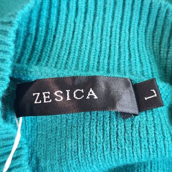 Zesica Turquoise Blue Sweater with Full Sleeves and Mock Neckline Size Large New