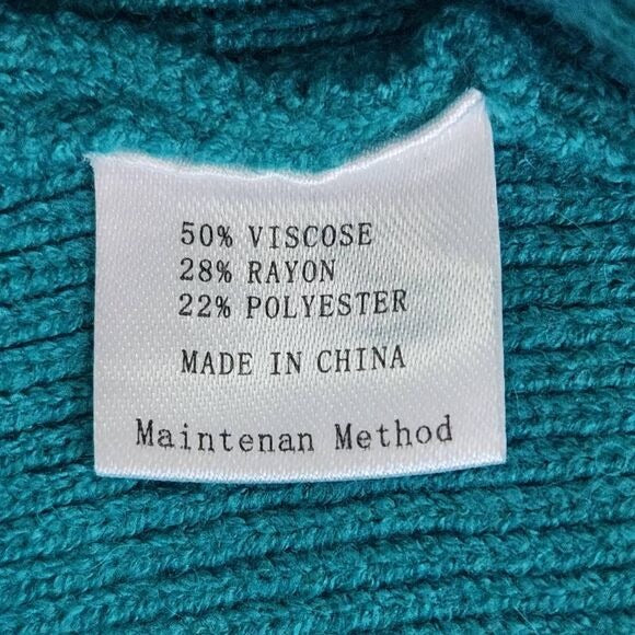Zesica Turquoise Blue Sweater with Full Sleeves and Mock Neckline Size Large New