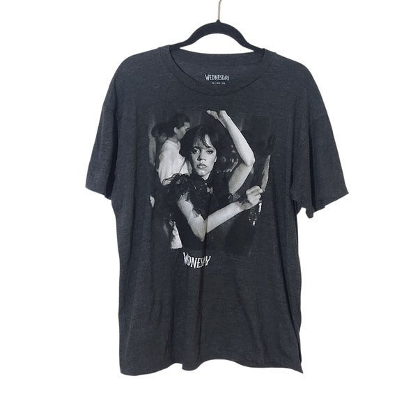 Wednesday Graphic T-Shirt in Dark Gray Size XL Gray Wednesday Addams Tee