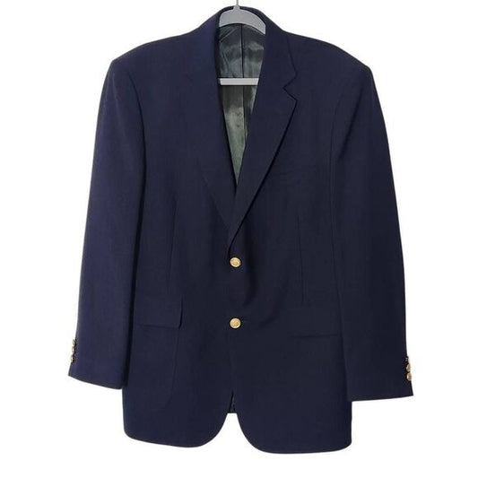 David Taylor Navy Sport Coat with Gold-Tone Buttons Size 42R Preppy Navy Blazer