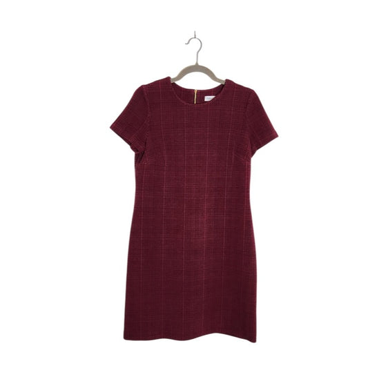 Calvin Klein Short Sleeve Burgundy Plaid Sheath Dress Size 6