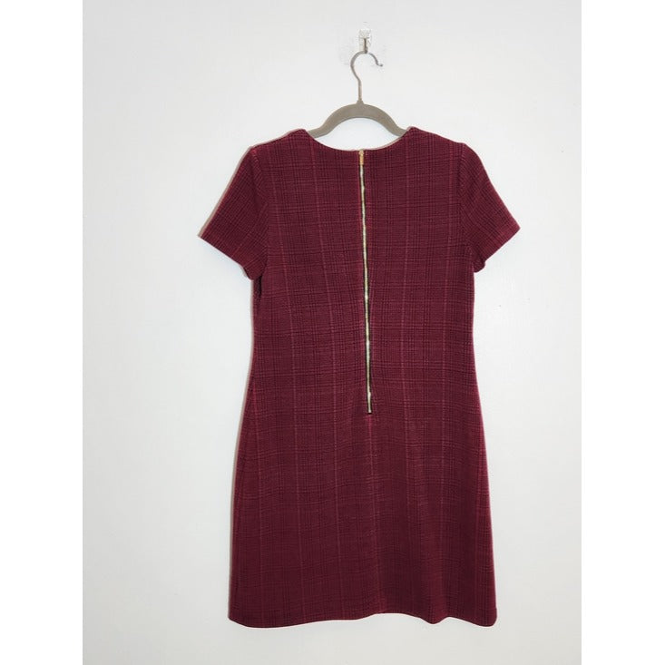 Calvin Klein Short Sleeve Burgundy Plaid Sheath Dress Size 6