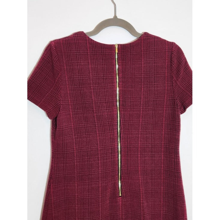 Calvin Klein Short Sleeve Burgundy Plaid Sheath Dress Size 6