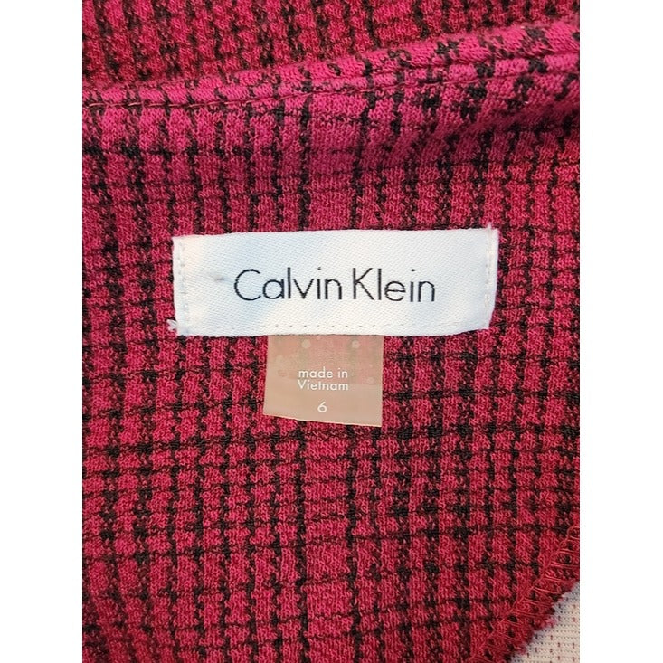 Calvin Klein Short Sleeve Burgundy Plaid Sheath Dress Size 6