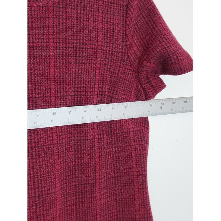 Calvin Klein Short Sleeve Burgundy Plaid Sheath Dress Size 6